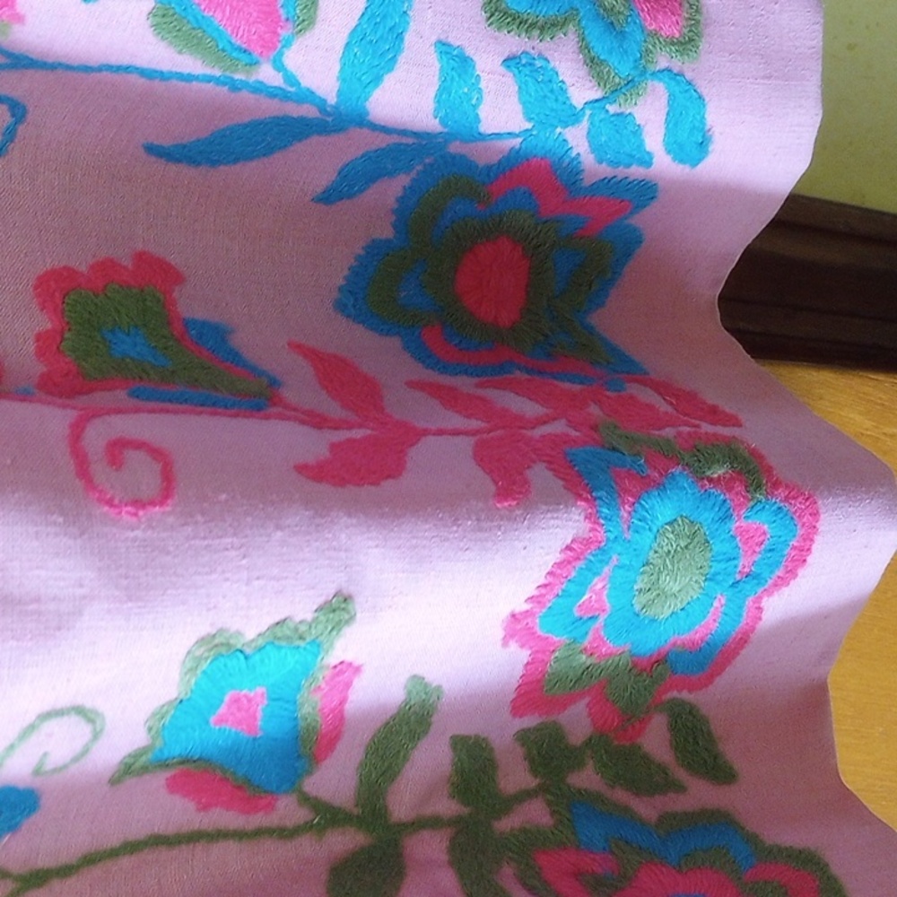Midge Grant Vtg Retro Pink Floral Sleeveless Embroidered Maxi Dress w/ Crewel - Picture 3 of 6